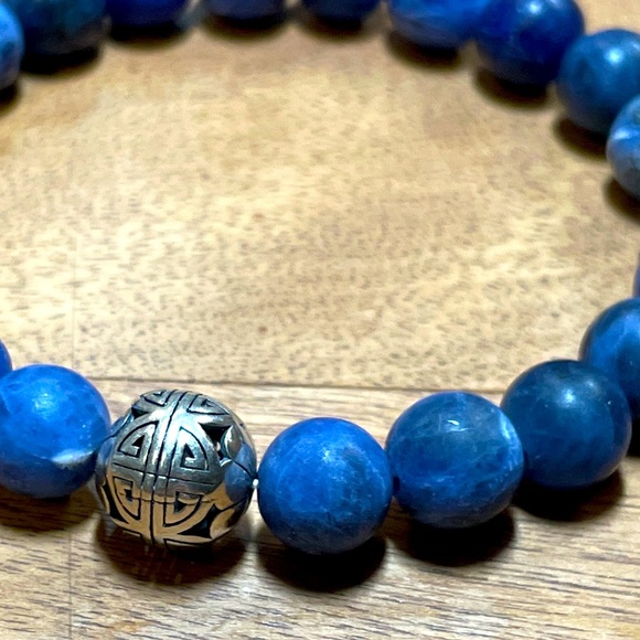 Semi-Precious Blue Lapis Lazuli Gemstone Boho Style Bracelet w/ Sterling Silver - Picture 2 of 4